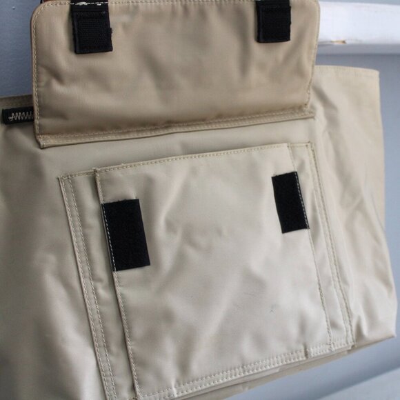 Kenneth Cole Y2K Tan Beige Black Nylon Zip-Up Utility Multi-Pocket Handbag Tote - Picture 3 of 7